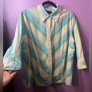 Lane Bryant Blue and Yellow Striped Button Down Shirt